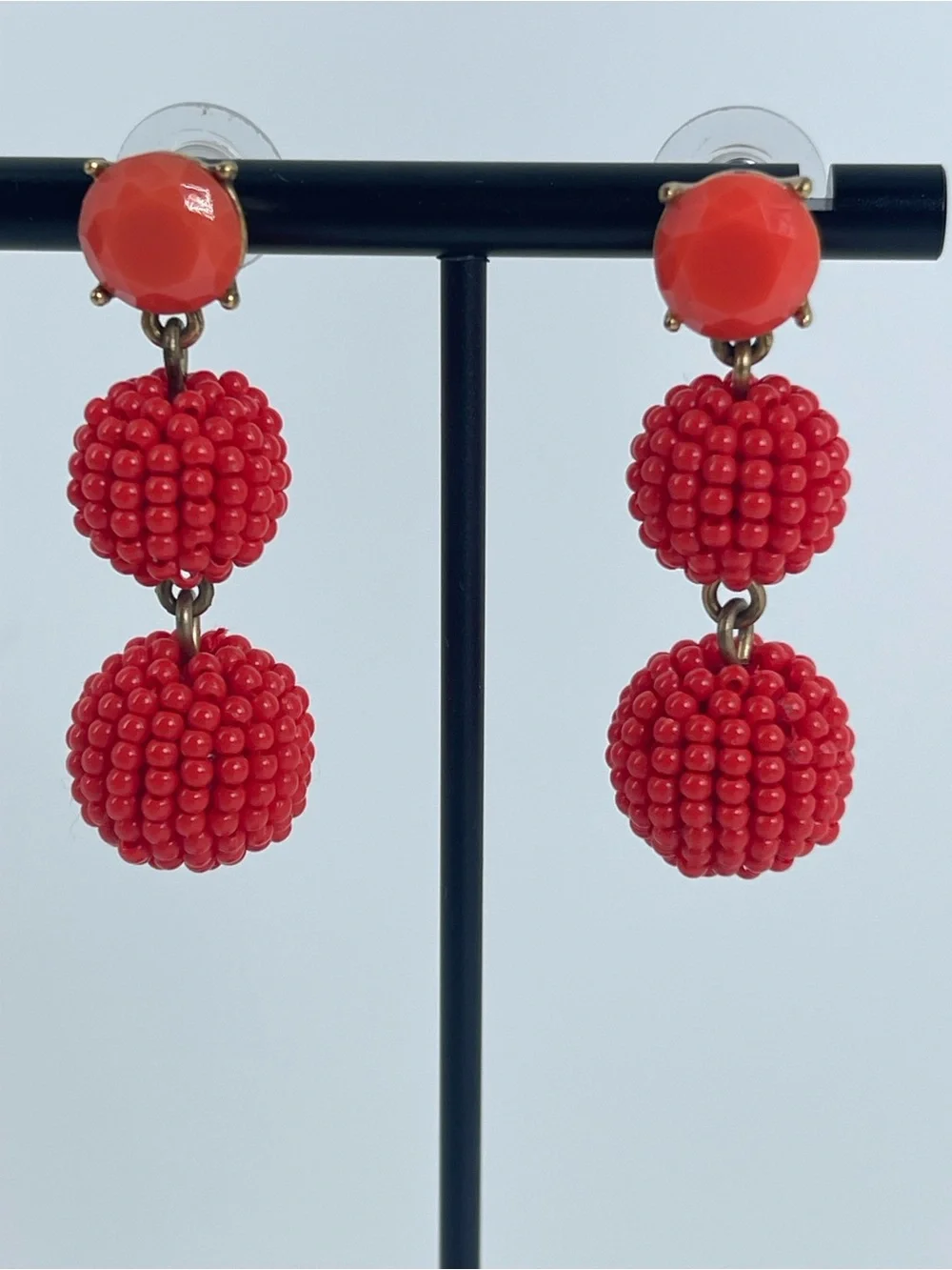 J. Crew Coral Red Beaded Double-Drop Earrings